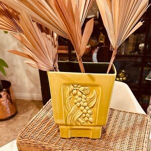 Vintage Redwing Chartreuse Vase with Leaf and Floral Design